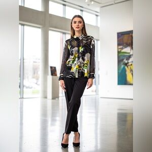 Chico’s Semi Sheer Silk Long Sleeve Blouse